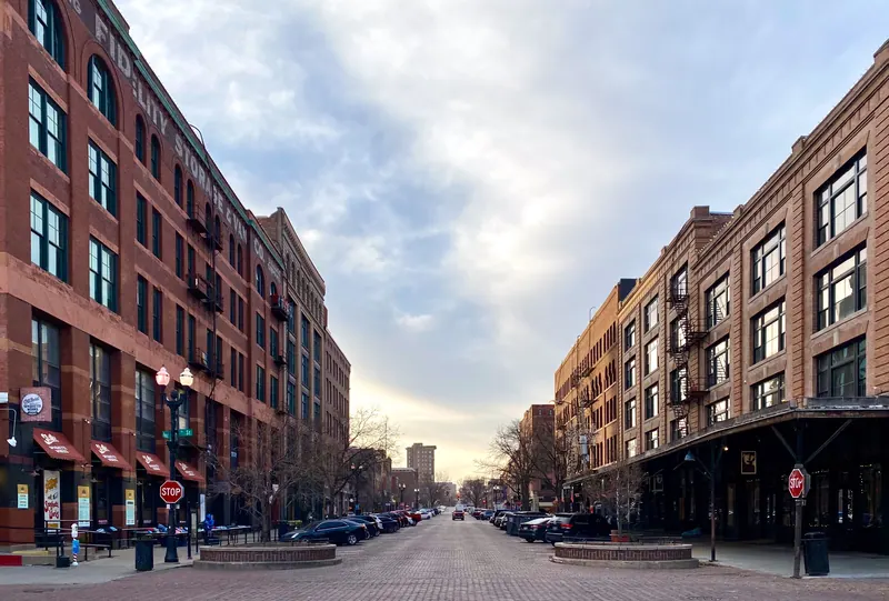 Brick-paved Howard Street in the Old Market