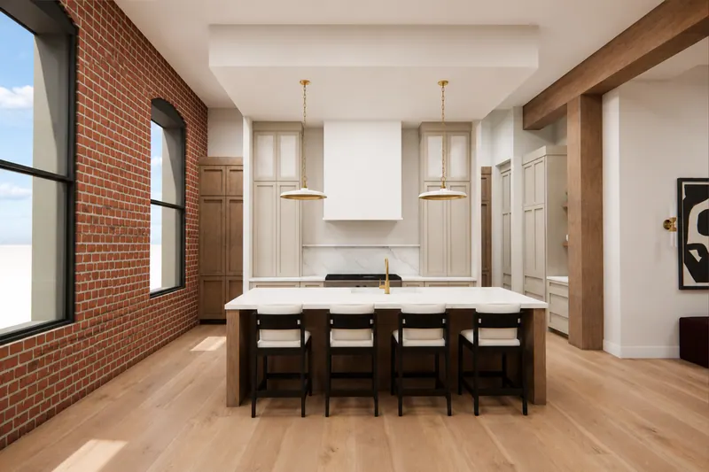 Rendering of Unit 203 kitchen, Traditional Classic finish