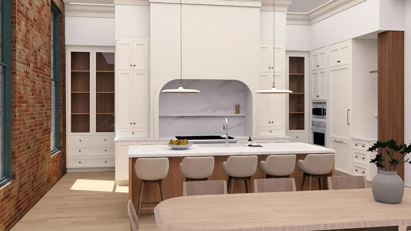Rendering of Unit 203 kitchen, Traditional Signature finish